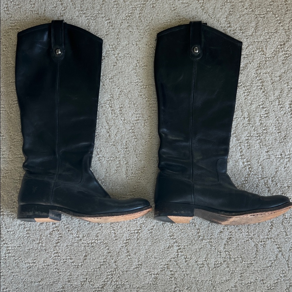 Frye Melissa Button Black Leather Tall Boots
